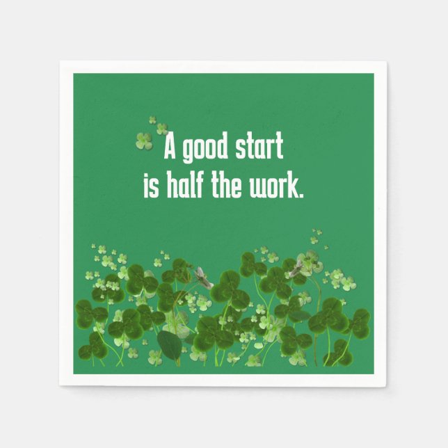 Irish Proverb On Green With Shamrocks Napkin (Front)