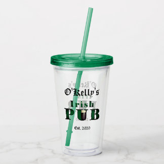 Irish Pub Bar Tavern Acrylic Tumbler Glasses w Lid