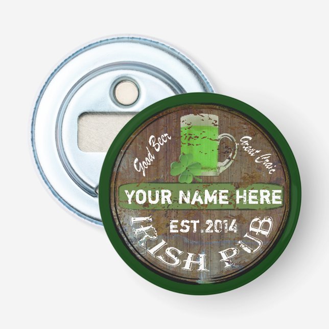 Irish pub beer barrel bottle opener (Front)
