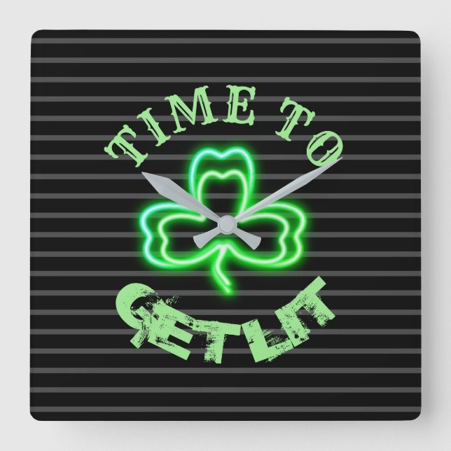 Irish Pub Black Green Shamrock Neon Clock (Front)