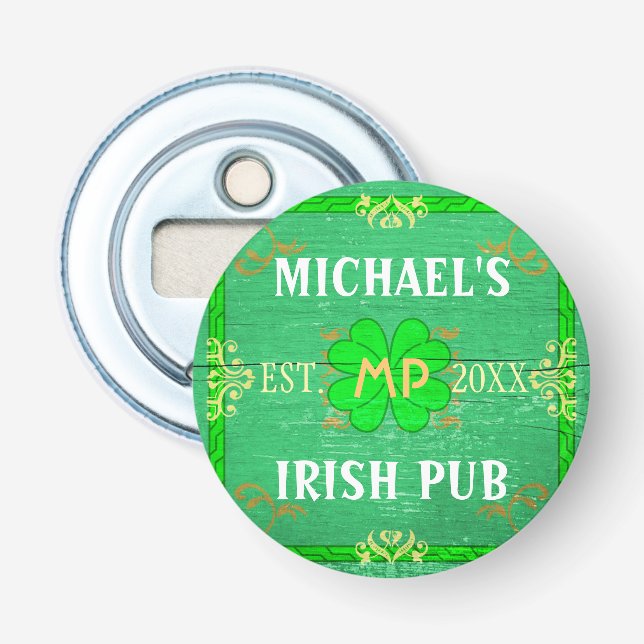 Irish Pub Green Your Name Customisable Bottle Opener (Front)