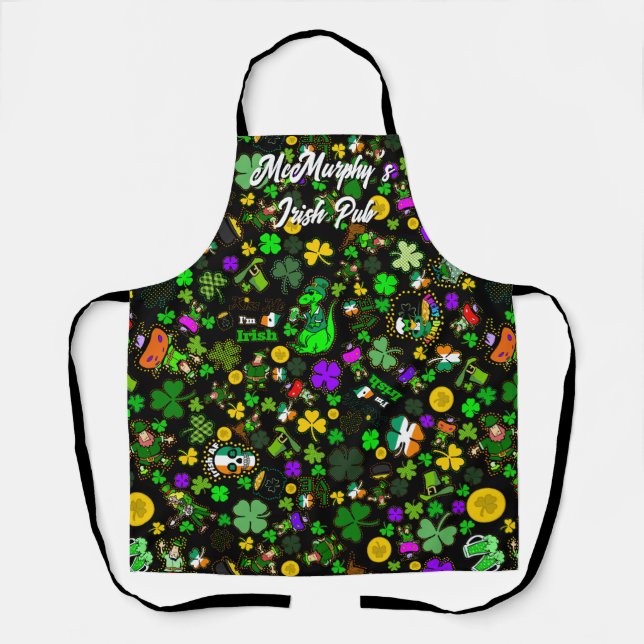 Irish Pub Leprechauns Shamrocks Gold Coins Clovers Apron (Front)