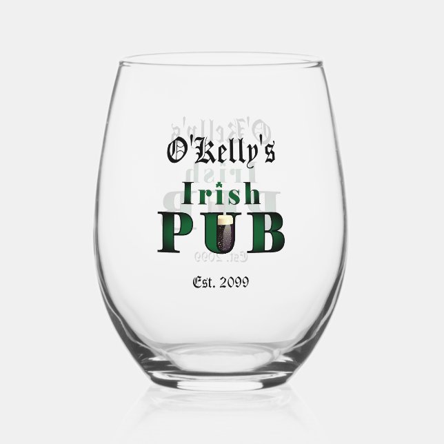 Irish Pub Stemless Wine Cocktail Glass Drinkware (Front)