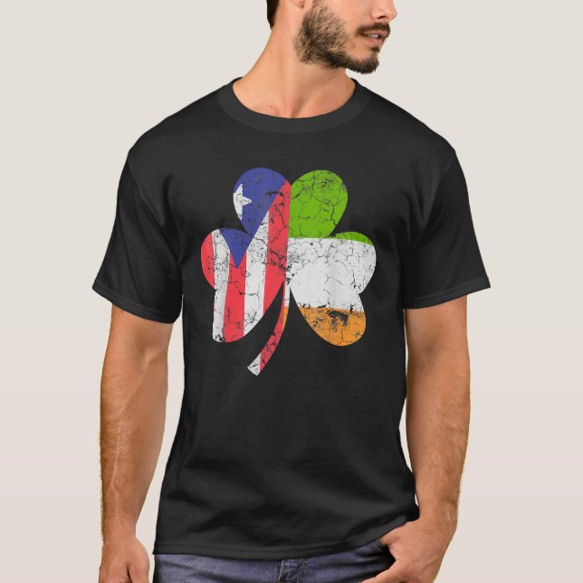 Irish Puerto Rican Flag Ireland Shamrock St Patric T-Shirt (Front)