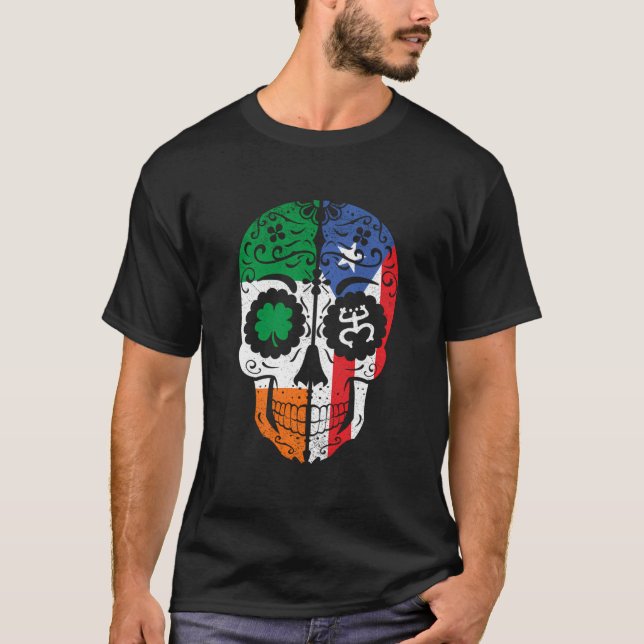 Irish Puerto Rican Flag Skull Boricua Puerto Rico  T-Shirt (Front)