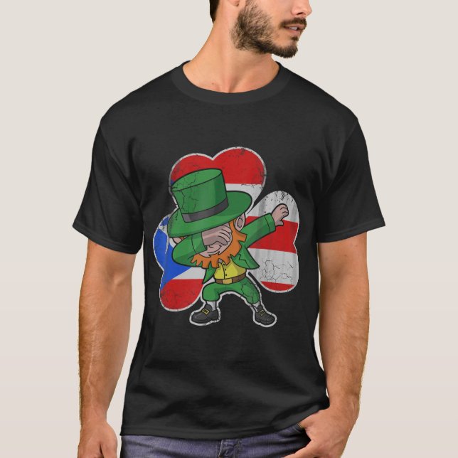 Irish Puerto Rico Dabbing Leprechaun St Patricks T-Shirt (Front)