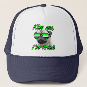 Irish Pug, Funny Kiss Me St. Patrick's day Trucker Hat