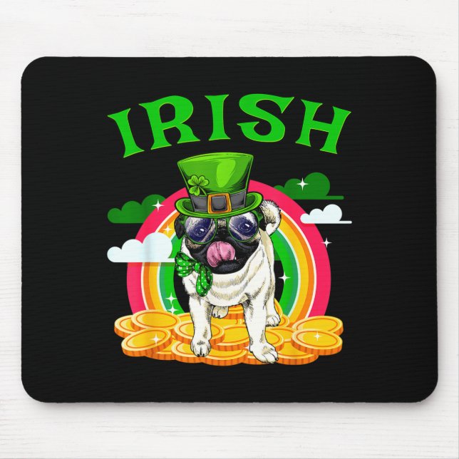 Irish Pug Funny St Patricks Day Leprechaun Dog Men Mouse Pad (Front)