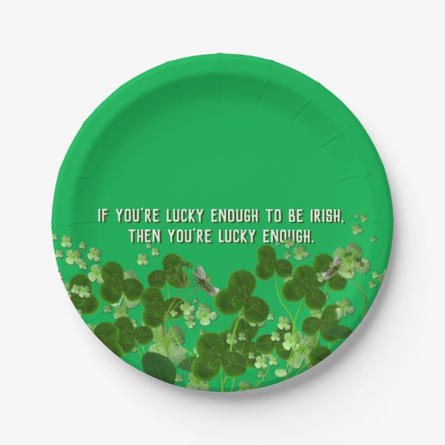 Irish quote with shamrocks paper plate (Front)