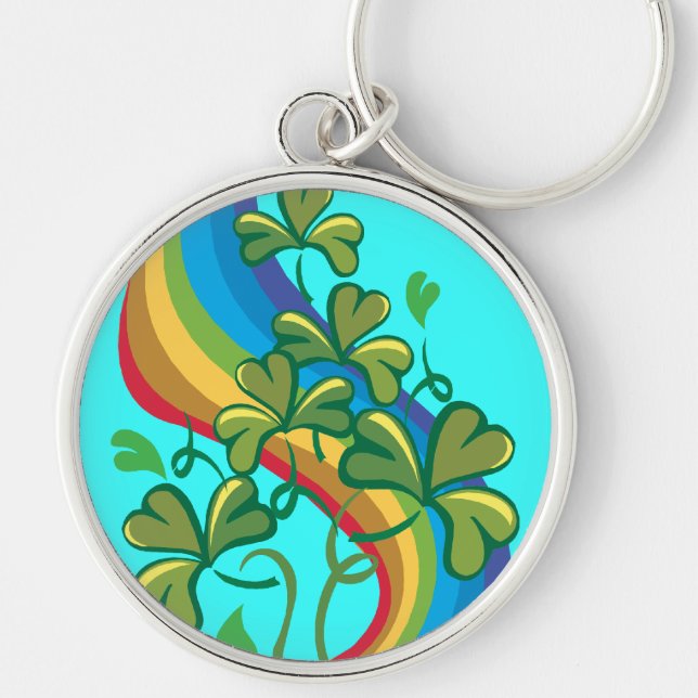 Irish Rainbow and Shamrocks Key Ring (Front)