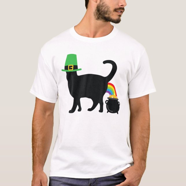Irish Rainbow Cat Pot Of Gold Funny St Patricks Da T-Shirt (Front)