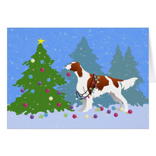 Irish Red and White Setter Decorating Tree Card (Front Horizontal)