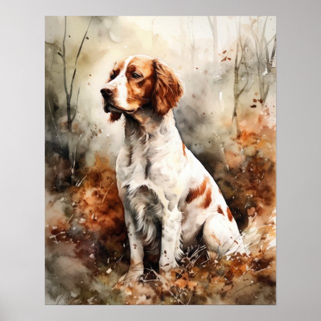 Irish Red And White Setter Dog Art Print Poster (Front)