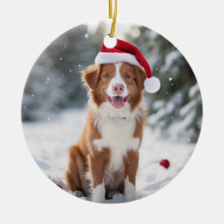 Irish Red and White Setter Dog Christmas Keepsake Ceramic Ornament