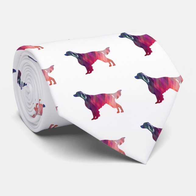 Irish Red and White Setter Geo Silhouette Pink Tie (Rolled)