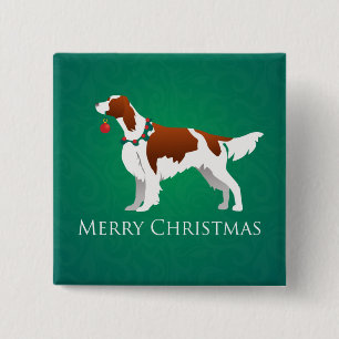 Irish Red and White Setter Merry Christmas Design 15 Cm Square Badge
