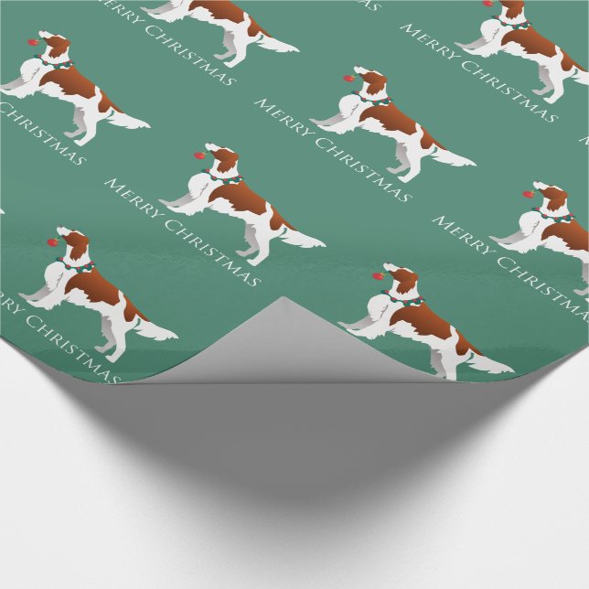 Irish Red and White Setter Merry Christmas Wrapping Paper (Corner)