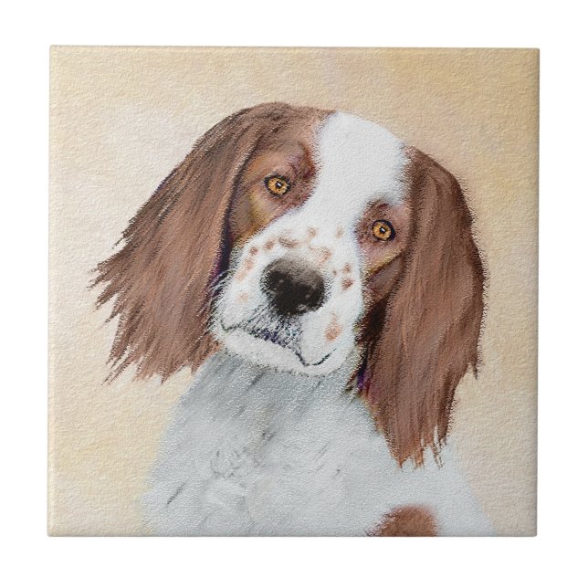 Irish Red and White Setter Painting - Original Art Ceramic Tile (Front)