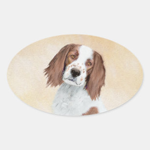 Irish Red and White Setter Painting - Original Art Oval Sticker