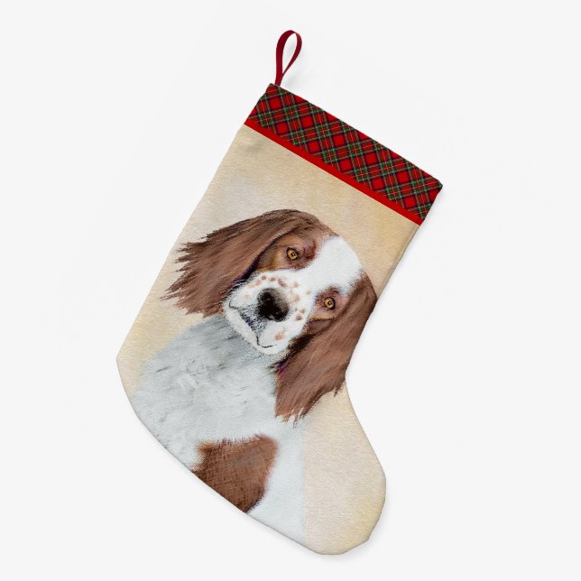Irish Red and White Setter Painting - Original Art Small Christmas Stocking (Front (Hanging))