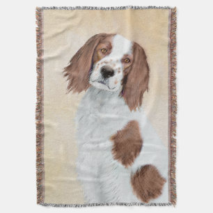 Irish Red and White Setter Painting - Original Art Throw Blanket