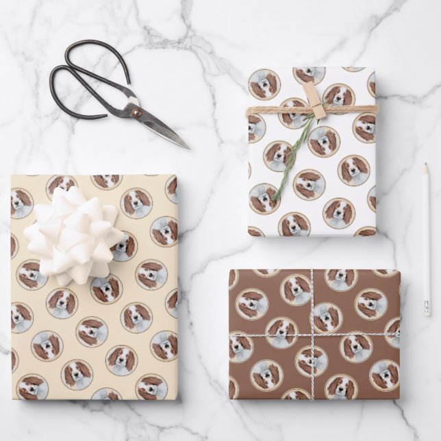 Irish Red and White Setter Painting Original Art Wrapping Paper Sheet (Front)