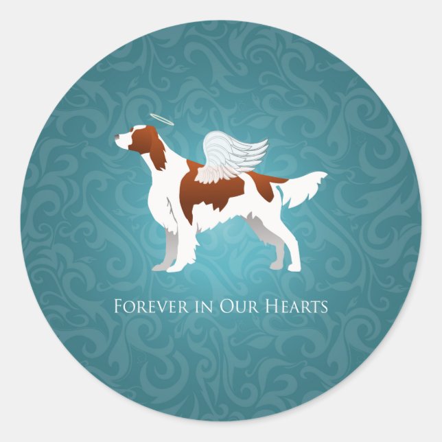 Irish Red and White Setter Pet Memorial Dog Angel Classic Round Sticker (Front)