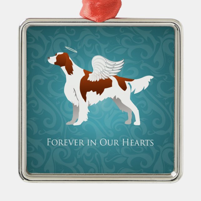 Irish Red and White Setter Pet Memorial Dog Angel Metal Ornament (Front)