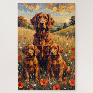 Irish Red Setter Autumn Meadow Art Jigsaw Puzzle
