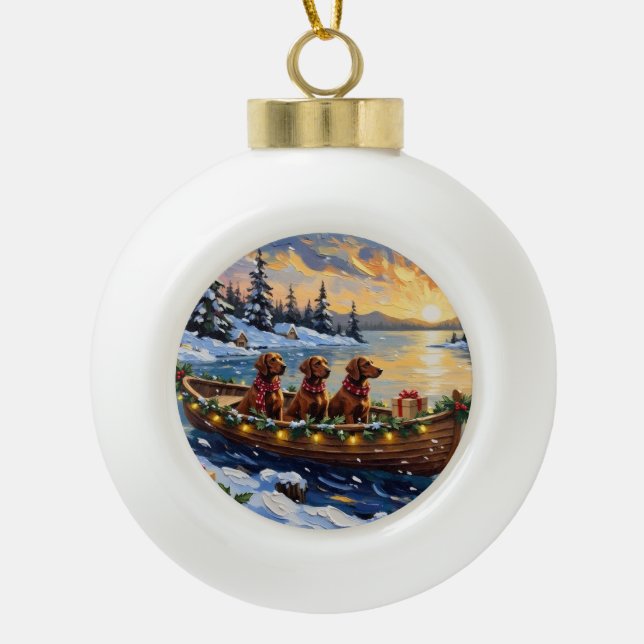 Irish Red Setter Christmas Boat Holiday Ceramic Ball Christmas Ornament (Front)