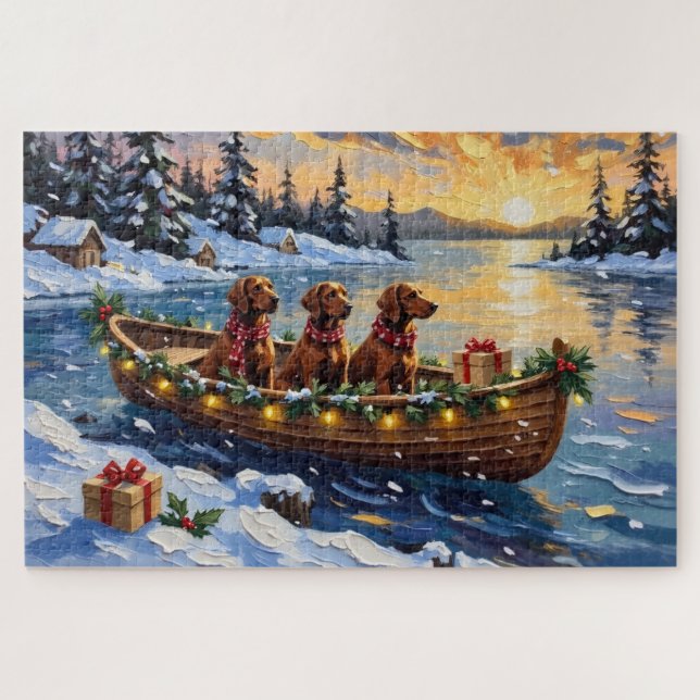 Irish Red Setter Christmas Boat Holiday Jigsaw Puzzle (Horizontal)