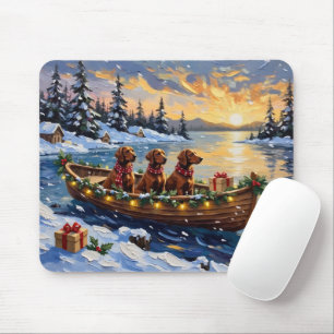 Irish Red Setter Christmas Boat Holiday Mouse Pad