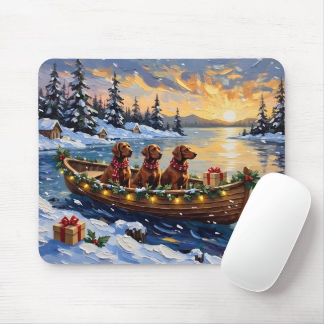 Irish Red Setter Christmas Boat Holiday Mouse Pad (With Mouse)