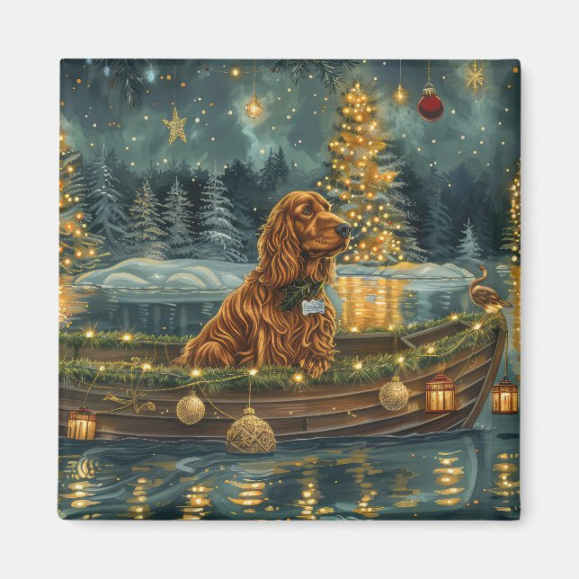 Irish Red Setter Christmas Festive Voyage Magnet (Front)