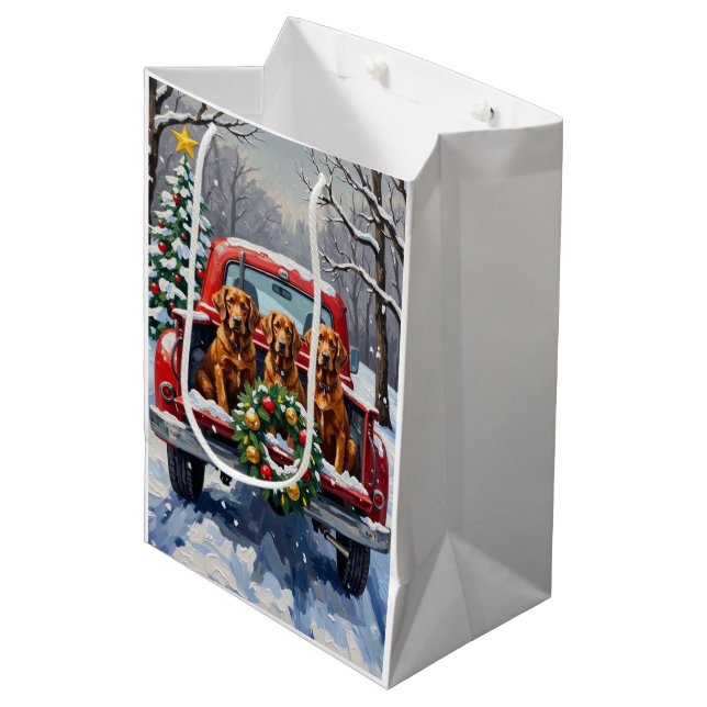 Irish Red Setter Christmas Red Truck Holiday Medium Gift Bag (Front Angled)