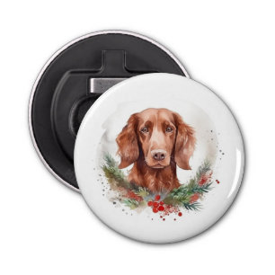 Irish Red Setter Christmas Wreath Festive Pup  Bottle Opener
