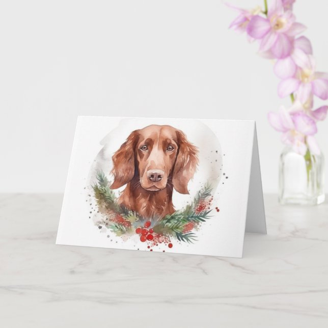 Irish Red Setter Christmas Wreath Festive Pup  Card (Orchid)