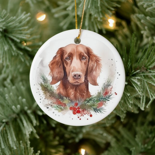 Irish Red Setter Christmas Wreath Festive Pup  Ceramic Ornament (Tree)