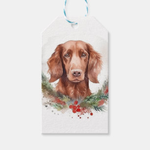 Irish Red Setter Christmas Wreath Festive Pup  Gift Tags
