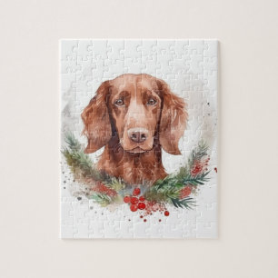 Irish Red Setter Christmas Wreath Festive Pup Jigsaw Puzzle