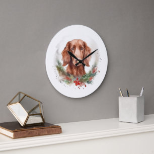 Irish Red Setter Christmas Wreath Festive Pup Large Clock