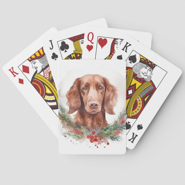 Irish Red Setter Christmas Wreath Festive Pup  Playing Cards (Back)