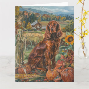 Irish Red Setter Dog Autumn Harvest Thanksgiving Card