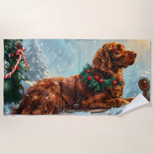 Irish Red Setter Dog Christmas Festive Beach Towel