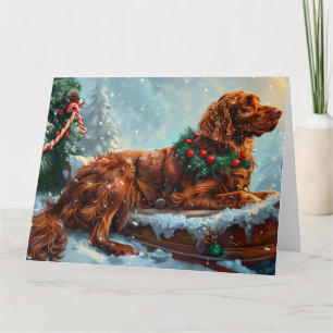 Irish Red Setter Dog Christmas Festive Card