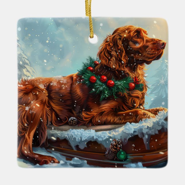 Irish Red Setter Dog Christmas Festive Ceramic Ornament (Front)