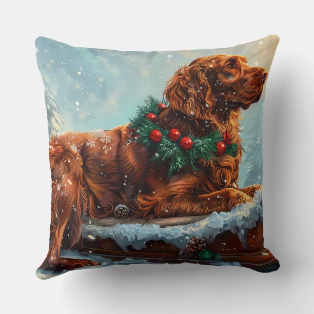 Irish Red Setter Dog Christmas Festive Cushion (Back)