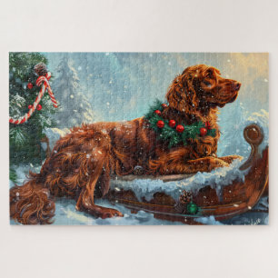 Irish Red Setter Dog Christmas Festive Jigsaw Puzzle