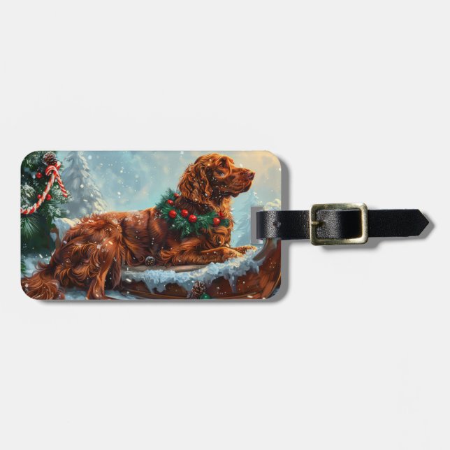 Irish Red Setter Dog Christmas Festive Luggage Tag (Front Horizontal)