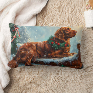 Irish Red Setter Dog Christmas Festive Lumbar Cushion